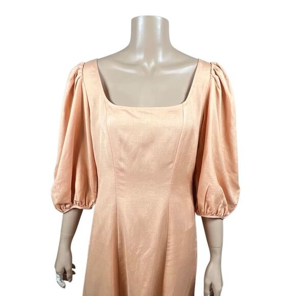 NWT Loeffler Randall Carmina Curve Seam Puff Sleeve Dress Cipria Peach Size 4 (0 - Picture 4 of 15